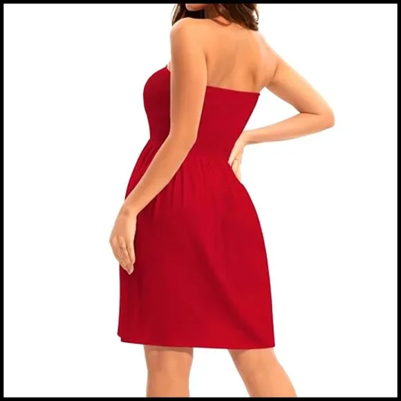 Strapless Tube Top Sundress A-Line Cover Up Beach Casual Dress S-3XL - Picture 6 of 7